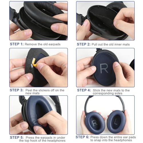 Replacement Ear Pads for Bose QuietComfort 45 QC35 QC35ii QC25 QC15 Over-Ear Headphones with Protein Leather& Memory Foam (Navy Blue) - color: QC45 Navy Blue