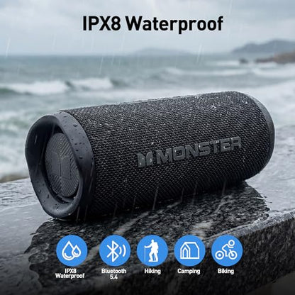 Monster S620 Bluetooth Speaker, Wireless Portable Outdoor Bluetooth Speakers, 60W True Wireless Stereo IPX8 Waterproof, Dual PairingBluetooth 5.4 Built-in Mic, Perfect for Home, Black