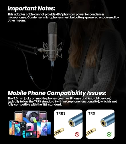 Tisino Male XLR to Aux 3.5mmTRS Stereo Audio Adapter Cable, Balanced, 1.6FT | 1/8" to XLR Male Microphone Adapter for Microphone, Audio Interface, Live Streaming, Gold-Plated OFC Shielded - size: 50 cm/1.64 FT, style: 35TRS F to XLR M
