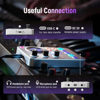 Wireless Guitar Sound Card, 24bit/96kHz Low Latency Audio Interface | Built-in rechargeable battery & lightweight portable design, perfect for recording, live streaming and DJ performance