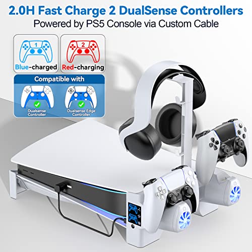 Tokluck PS5 Horizontal Stand with 3-Level Cooling Fans for PlayStation 5 Console, PS5 Accessories Controller Charging Station for PS 5 Edge Controller, P5 Cooling Station (Not Fit PS 5 Slim/Pro)