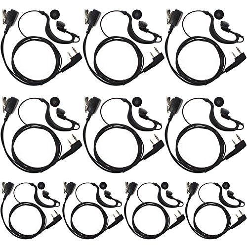 10pack G Shape Earpiece Headset for 2 PIN Kenwood Baofeng Puxing Quansheng Weierwei Wouxun Two-Way Radio Walkie Talkie