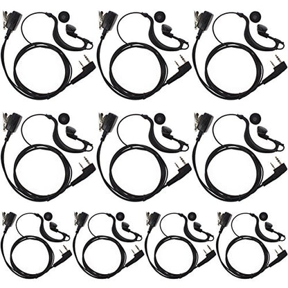 10pack G Shape Earpiece Headset for 2 PIN Kenwood Baofeng Puxing Quansheng Weierwei Wouxun Two-Way Radio Walkie Talkie