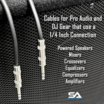 Seismic Audio Speakers TRS Male ¼” to TRS Male ¼” Patch Cable, 2 Foot Balanced Cord, Pack of 2, Black - color: Black and Black