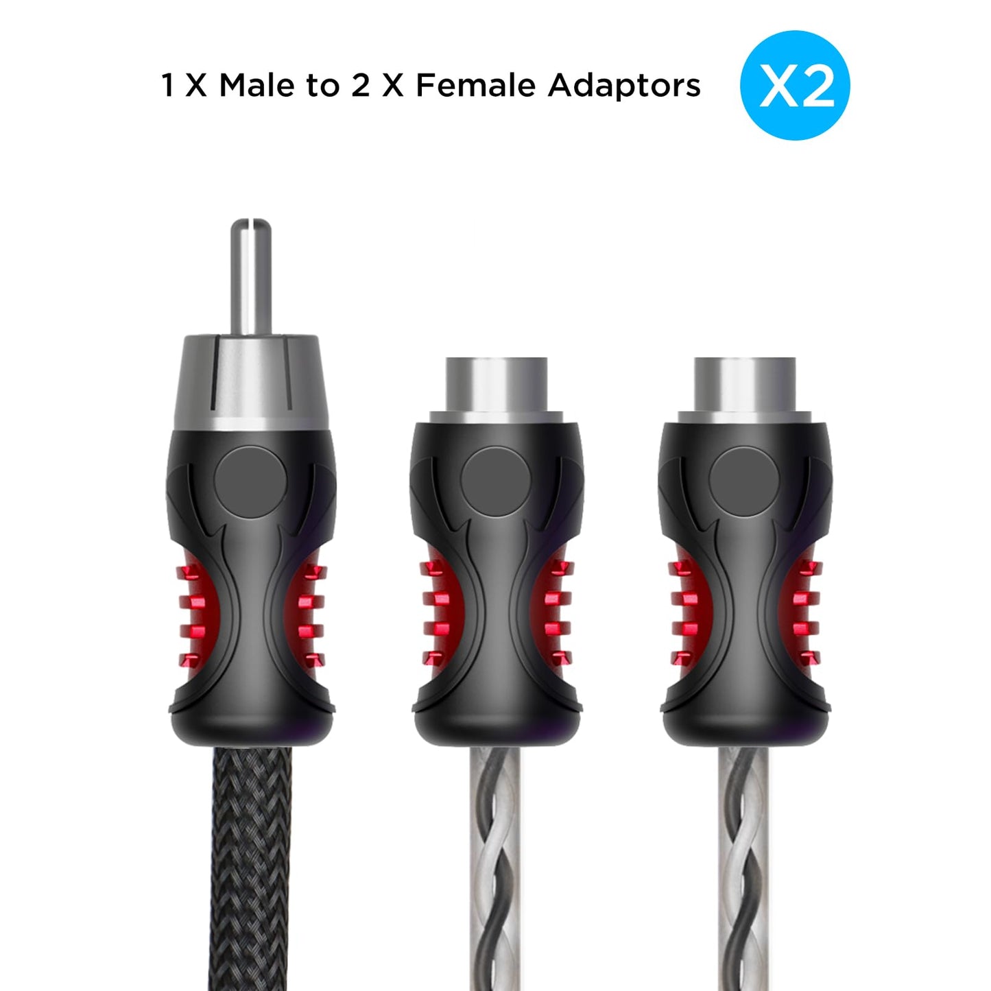 Recoil PCI1M OFC RCA Audio Y-Adaptor Cables 1 Male to 2 Feale Connectors | Premium Oxygen Free Copper Double Shielded with Noise Reduction Pair