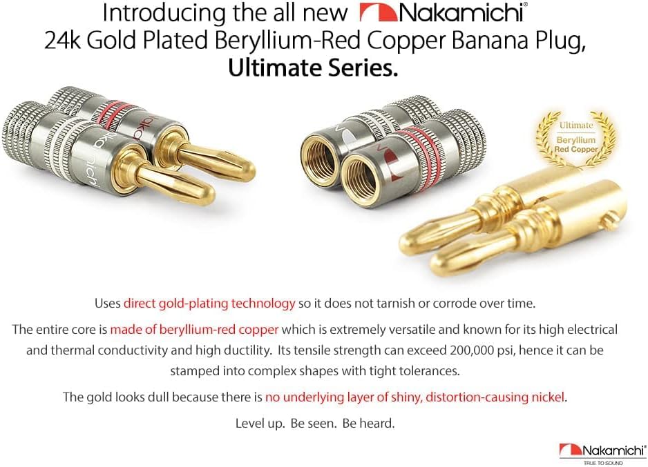 Nakamichi Ultimate Series 24K Gold Plated Beryllium Red Copper Banana Plug 12-18 AWG Gauge Size 4mm Connector for Speakers Wire Amplifiers Hi-Fi Sound Systems (36 Pcs (18-Pairs), Banana Plugs) - size: 36 Pcs (18-Pairs)