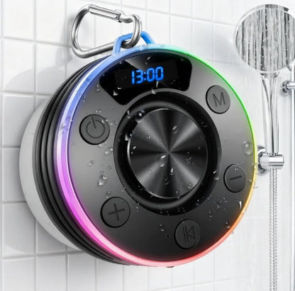 Bluetooth Speaker, Shower Speaker Portable with Hook, IPX7 Waterproof Bluetooth Speakers with Suction Cup, Digital/Time Display, Crystal Sound, Small Wireless Speakers for Outdoor Bathroom Gifts,Black - color: Deep black