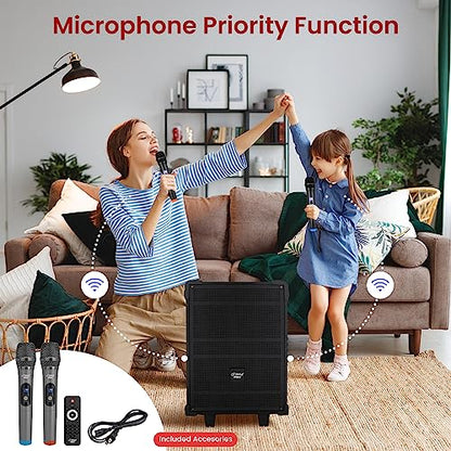 Pyle 10'' Portable Wireless Bluetooth Speaker System - Built-in Rechargeable Battery, Wireless Microphone, USB/Micro SD/FM - 600 Watt FM Radio with Digital LED Display, PWMA1099A,Black - size: 10 inch