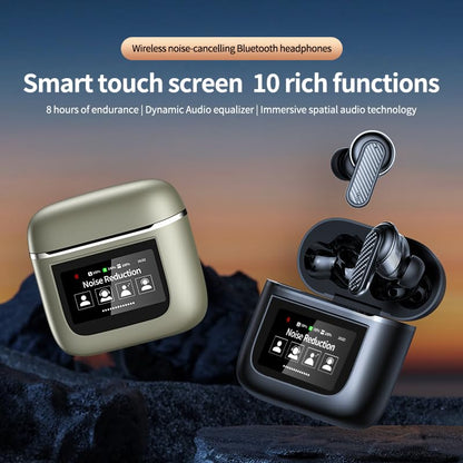ANC Noise Cancellation Message Notification Bluetooth in-Ear Earbuds - Multi-Functional Wireless in Ear Headphones with LCD Screen Touch Control Display 16 Countries Language TWS Earphones