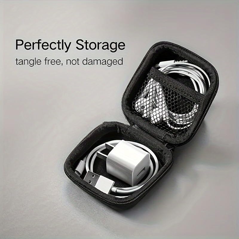 Square EVA Hard Shell Case, Mini Portable Organizer Pouch for Earbuds, Earplugs, USB Cables, Coins, Keys and Small Electronics Black - color: Black