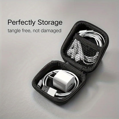 Square EVA Hard Shell Case, Mini Portable Organizer Pouch for Earbuds, Earplugs, USB Cables, Coins, Keys and Small Electronics Black - color: Black