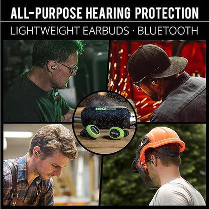 ISOtunes Free 2.0 Bluetooth Hearing Protection, OSHA Compliant Work Earbuds | 25 dB NRR, wireless earplug headphones, OSHA approved, true wireless Bluetooth, designed for work - color: Safety Green