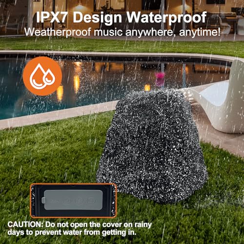 STUDIOFINIX 8" Rock Speakers Outdoor Waterproof - 5.3 Bluetooth Wireless Speaker Solar Powered Max Peak 240W for Garden,Patio,Deck,Pool,Backyard (Gray 1 Pair) - size: 8 Inch