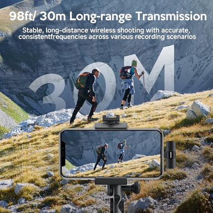 Wireless Mini Microphone for iPhone Android, Lapel Mic for Video Recording