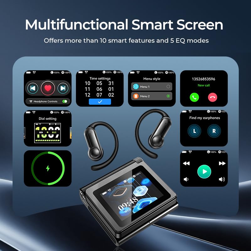 Open Ear Earbuds Bluetooth 6.0 Headphones 60hrs Playtime Wireless Earbuds with Touchscreen Charging Case Hi-Fi Stereo Over Ear Headphones Noise Cancelling 5EQ IPX7 Waterproof for Running/Workout/Gym