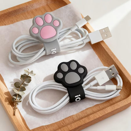 1PCS Cute Paw Print Cable Organizer Clip - Reusable Silicone Data Cable Storage Holder For Earphones And Charging Cables - color: Black 1