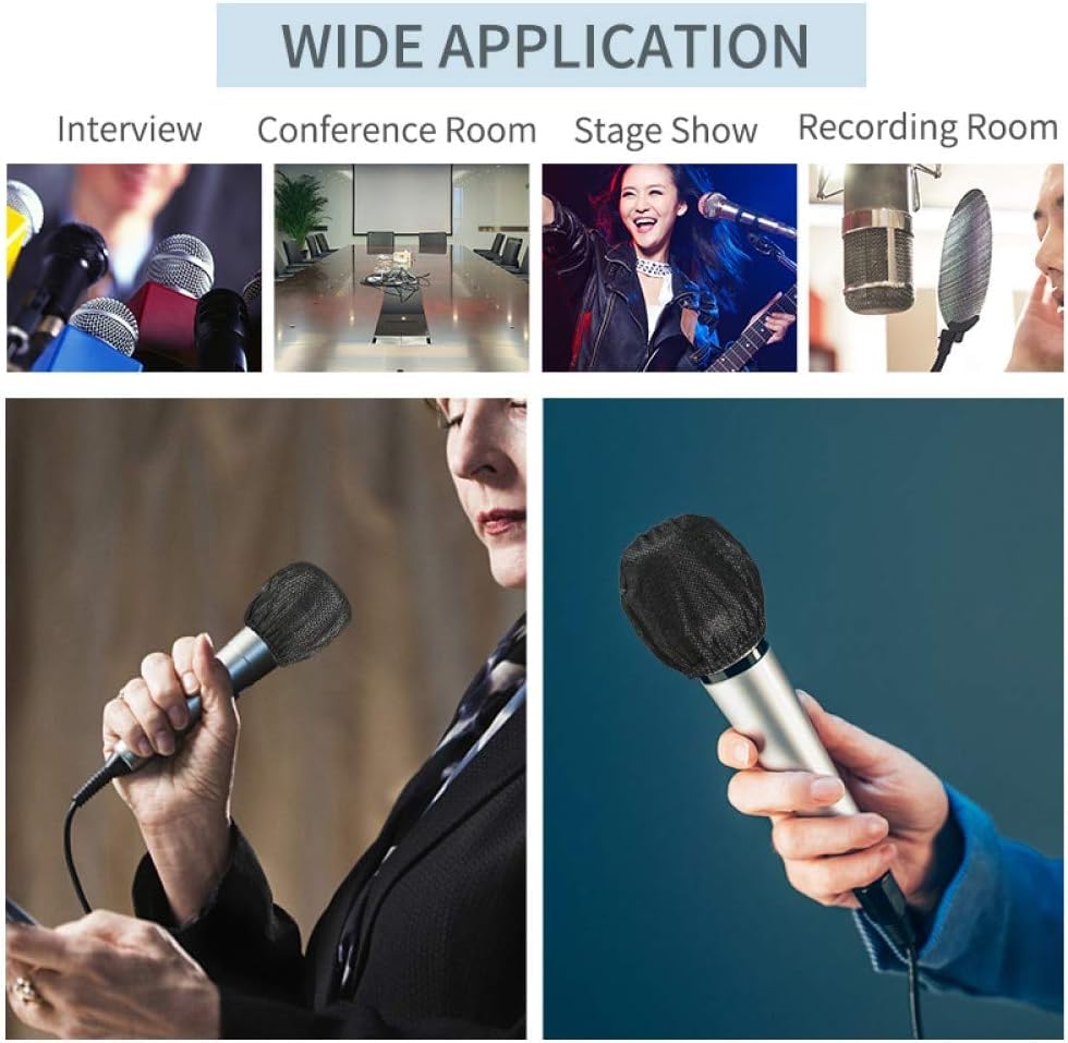 buluker 200 Pcs Disposable Microphone Cover Non-Woven Handheld Microphone Windscreen Protective Cap for Recording Room, KTV and Any Shared Environment (Black)