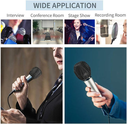 buluker 200 Pcs Disposable Microphone Cover Non-Woven Handheld Microphone Windscreen Protective Cap for Recording Room, KTV and Any Shared Environment (Black)