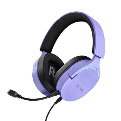 Trust Gaming GXT 490P Fayzo USB Gaming Headset 7.1 Surround Sound, 50mm Drivers, 35% Recycled Plastics, RGB Over-Ear Wired Headphones, with Noise Cancelling Microphone for PC PS5 - Purple - color: Purple, style: USB 7.1 Surround Sound