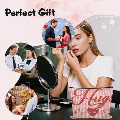 Valentines Day Gift Cosmetic Bag Travel Bag for Cosmetics with Hearts Hug Makeup Bag Pouch Romantic Gifts for Anniversary Toiletry Pouch Gf Presents for Birthday Fiancee Girlfriend Wife Gifts Ideas - color: Anniversary Gift Cosmetic Bag