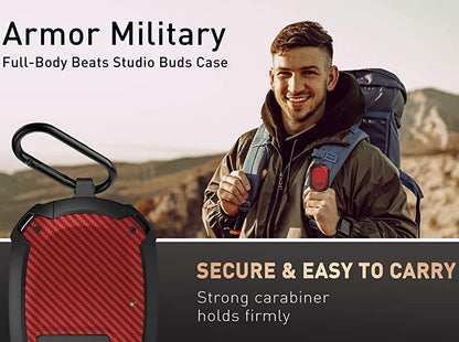 Compatible with Beats Studio Buds/Buds+ Case Cover 2021/2023, [Secure Lock] Cool Beats Studio Buds Plus Protective Shell Men Women with Keychain for New Beats Studio Ear Buds Case - Red[CASE ONLY] - color: Black/Red -1