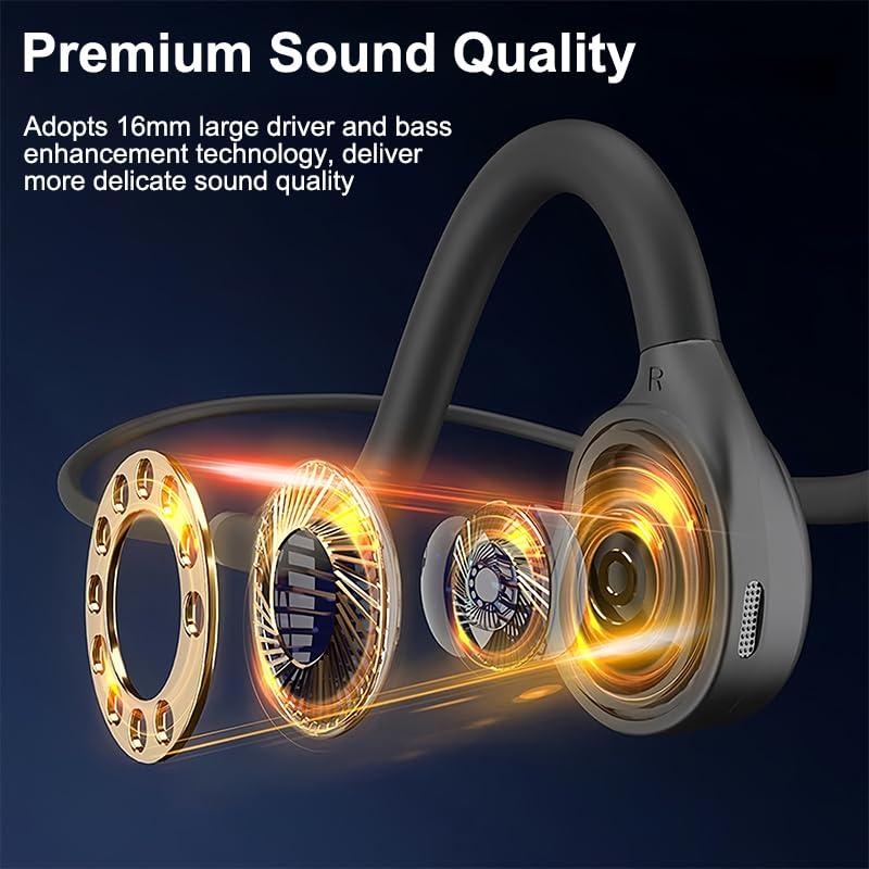 Open Ear Headphones with Microphone, Wired Air Conduction Headphones, Lightweight Flexible Open Back Headset for Phones Tablets Laptop, 3.5mm+USB Connection, 4.27 Ft Cable, Black