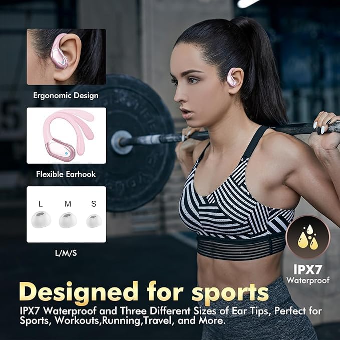 HAOYUYAN Wireless Earbuds, Sports Bluetooth Headphones, 80Hrs Playtime Ear Buds with LED Power Display, Noise Canceling Headset, IPX7 Waterproof Earphones for Workout/Running (Pink) - color: Pink