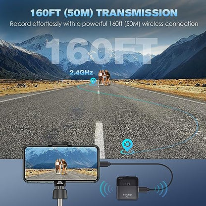 Wireless Lavalier Microphone for iPhone, Android Phone, Camera with Real-Time/Audience Monitoring, Audio Ducking, Accompaniment, Reverb, Mute, Noise Cancellation - Mini Clip-on Lapel Bluetooth Mic