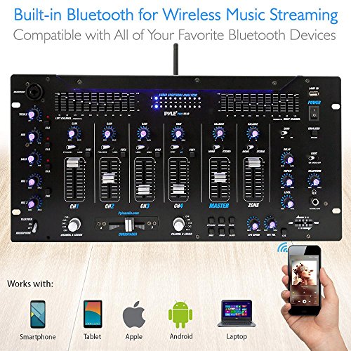 Pyle 6 Channel Mixer DJ Controller with Bluetooth, Professional Sound Digital Mixing System with LED Illumination, Slider Controls, Speed Control, 10 Band Equalizer 5U Rack Mount System - PYD1964B.5