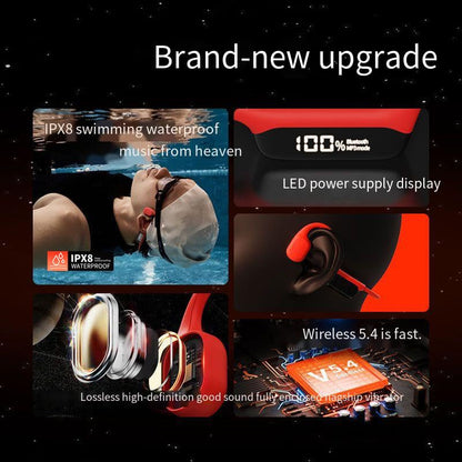 Bone Conduction Headphones IPX8 Waterproof Swimming LCD Screen Built in 32G Memory Bluetooth 5.4 Earphones Open Ear Earbuds for Diving, Cycling, Driving,HIFI Stereo Sound with 8H Playtime, White - color: White