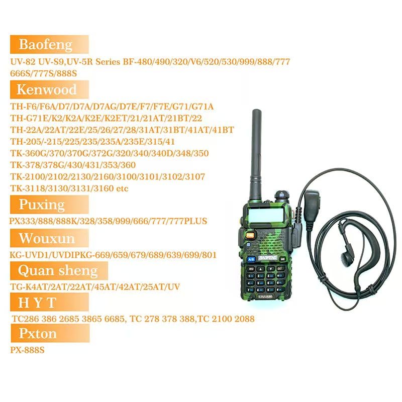 2-Pack Two-Way Radio Earpiece with Mic， Ear Hooks Walkie Talkie Headset Compatible with Baofeng UV-5R BF-888S BF-F8HP,Arcshell AR-5,Kenwood,BTECH,Pxton,Wouxun(2-Pin) - style: Baofeng-2 Pin - 2Packs(G Shape Headset)