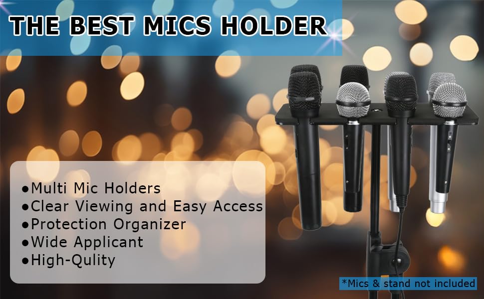 Multi Microphone Holder, Up to 8 Mics, Ideal Mics Holder for Stage Organization and Display, with 3/8"-16 Threaded Adapter, Aluminum, Black