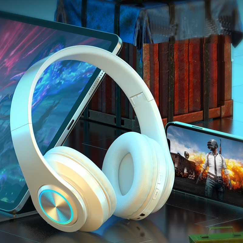 Over Ear Kids Bluetooth Headphones, Colorful LED Lights Headphones with Built-in Mic, Wired & Wireless Lightweight Foldable HiFi Stereo Headset for Gift, Tablet, Adult, Game(White) | Colorful LED Bluetooth Over-Ear Headphones White, HiFi Stereo with Mic,