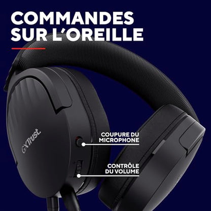 Trust Gaming GXT 489 Fayzo Gaming Headset for PC, PS5, PS4, Xbox Series X|S, Switch, Mobile, 3.5 mm Jack, 85% Recycled Plastics, Over-Ear Wired Headphones with Noise Cancelling Microphone - Black - color: Black, style: 3.5mm