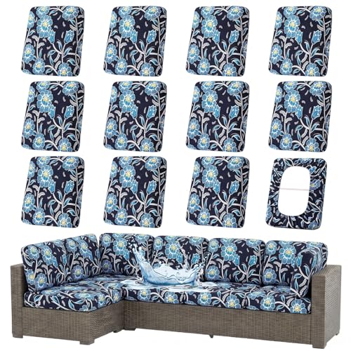 Waterproof Outdoor Cushion Covers, Stretch Patio Slipcovers | UV Resistant Coating, Stretch Fabric, Waterproof Protection, Replacement Covers, Fits Patio Furniture Cushions (12 Pieces) - color: Bluebell, size: 12PCS