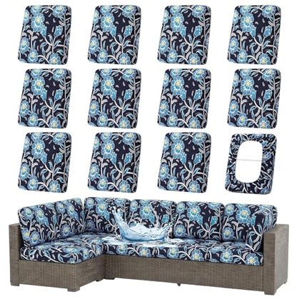 Waterproof Outdoor Cushion Covers, Stretch Patio Slipcovers | UV Resistant Coating, Stretch Fabric, Waterproof Protection, Replacement Covers, Fits Patio Furniture Cushions (12 Pieces) - color: Bluebell, size: 12PCS