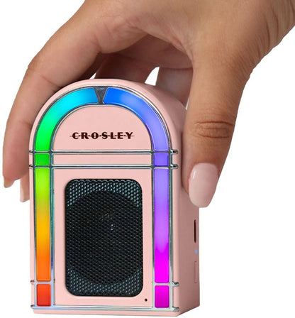 Crosley CR3046A-PI Mini Jukebox Portable Bluetooth Speaker, Pink | Bluetooth In, 5 Color-Changing Light Modes, LED Lights Sync with Music, Rechargeable Lithium-Ion Battery - color: Pink