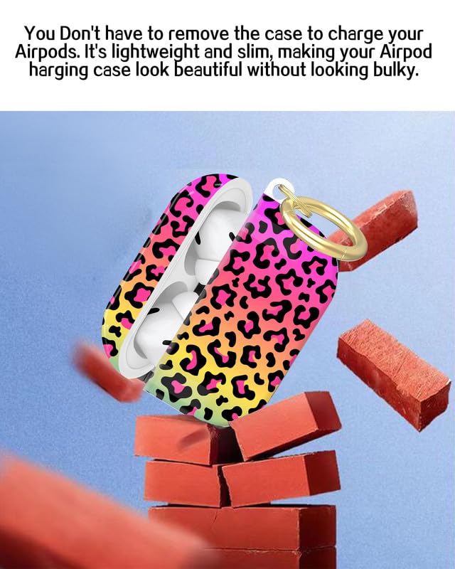 Compatible with AirPod Pro 2nd//1st Generation Case Cover with Key Chain,Full Protective Shockproof Wireless Headphone Case for Airpod Pro 2023/2022/2019(Neon Rainbow Leopard Print) - color: Neon Rainbow Leopard Print