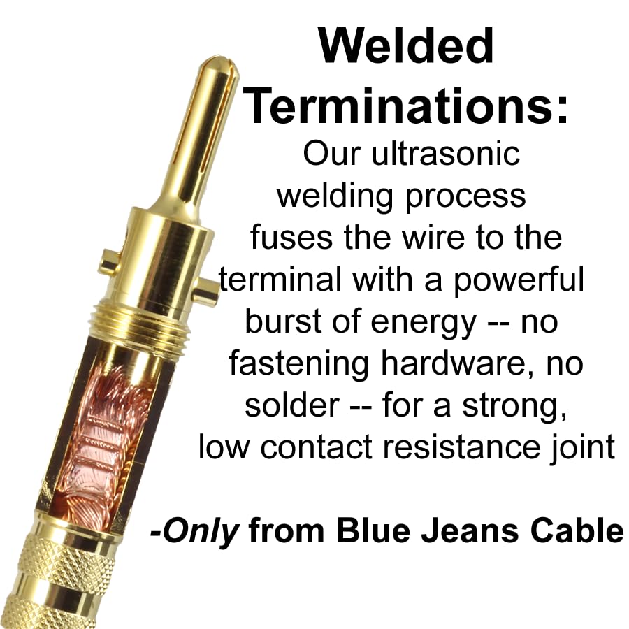 Blue Jeans Cable Canare 4S11 Speaker Cable, with Ultrasonically-Welded Conventional (Non-Bi-Wire) Terminations, (One Cable - for one Speaker); Assembled in The USA (8 Foot, Black, Bananas to Spades) - color: Black, size: 8 foot, style: Bananas to Spades