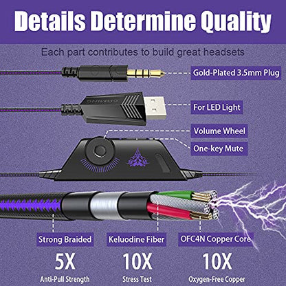 BENGOO G9000 Stereo Gaming Headset for PS5, PS4, PC, Xbox One Controller, Noise Cancelling Over Ear Headphones with Mic, LED Light, Bass Surround, Soft Memory Earmuffs - Purple - color: Purple