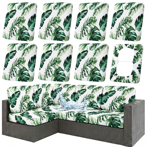 Waterproof Outdoor Cushion Covers, Stretch Patio Slipcovers | UV Resistant Coating, Stretch Fabric, Waterproof Protection, Replacement Covers, Fits Patio Furniture Cushions (8 Pieces) - color: Monstera Deliciosa, size: 8PCS