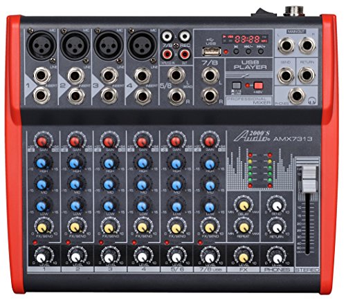 Audio2000'S AMX7313 Eight-Channel Audio Mixer with USB Interface, DSP Processor, and Phontom Power - style: 8-Channel Mixer with USB & Sound Effect