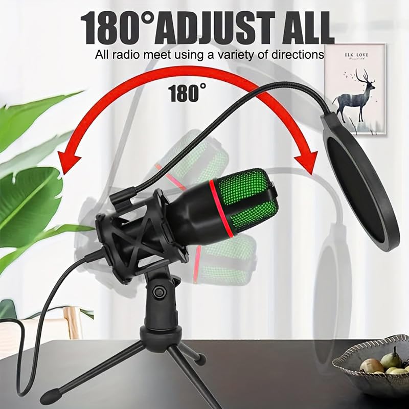 USB Microphone with RGB Light and Tripod Stand for Streaming Podcast Recording Gaming on PC Laptop