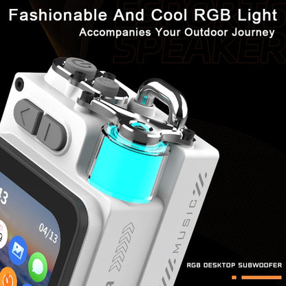 Wireless Bluetooth Speaker Mini, 2-Inch Screen Rgb Subwoofer, Small Speaker Portable with Alarm Clock, Weather, Calendar ,6H Battery, Metal Pendant Waterproof Large Hd Sound Pocket Stereo (White) | Small Rgb Subwoofer Metal Magnetic Waterproof Large Hd So