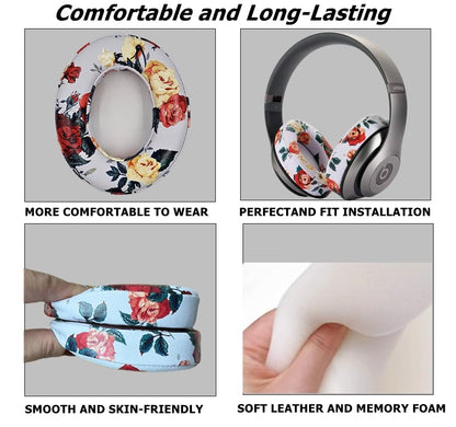 Replacement Ear Cushion Pads Cover Compatible with Beats Studio 2.0 and Studio 3.0 Over Ear Headphones 1 Pair(Floral White) - color: Floral White