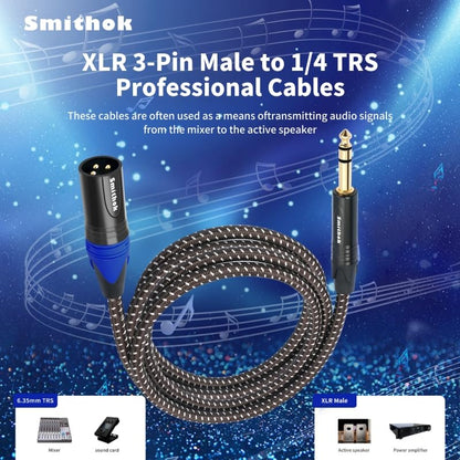 Smithok 1/4" to XLR Cable,Heavy Duty Nylon Braided,Gold Plated Plug,Balanced 1/4" TRS to XLR Male Patch Cable, Quarter Inch 6.35mm to 3pin XLR Male Microphone Cable -10ft(3M)