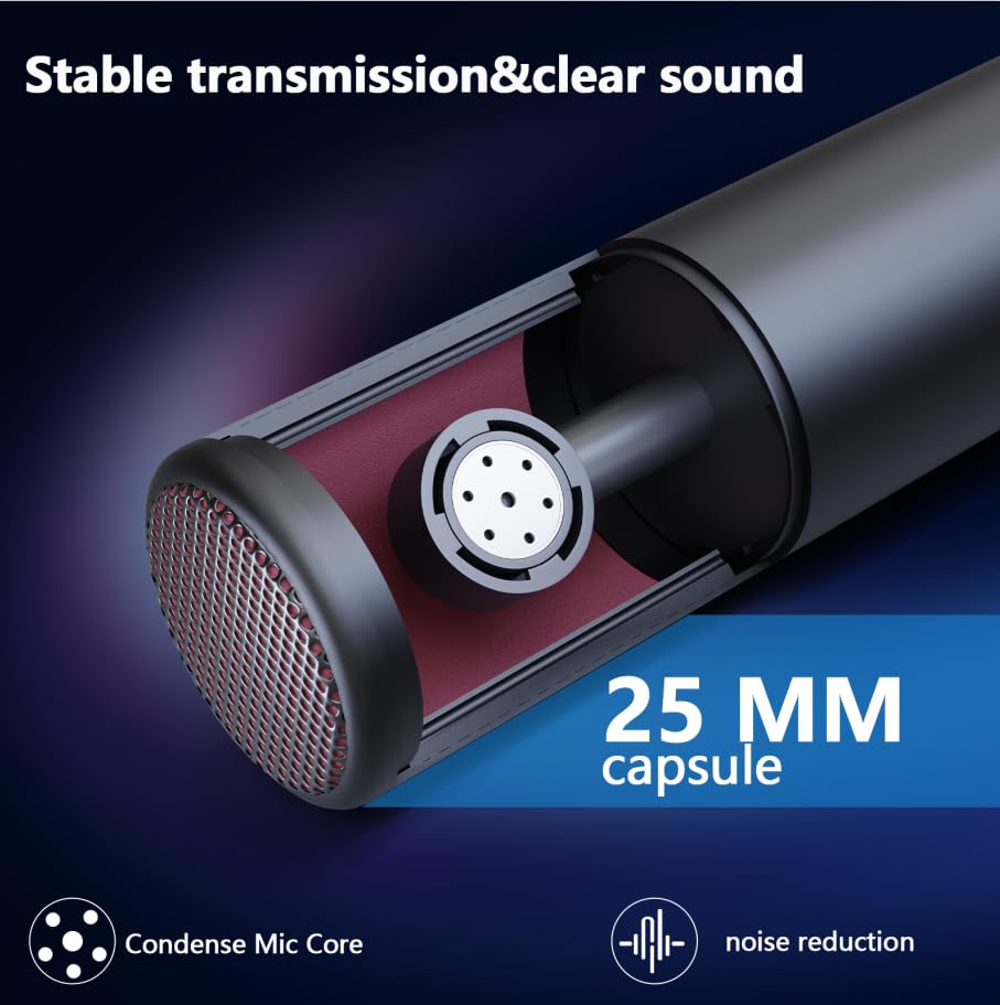 Podcast Studio 48V Condenser Microphone, Plug and Play with Microphone arm, Suitable for Professional Podcast Recording, Gaming, Live Streaming