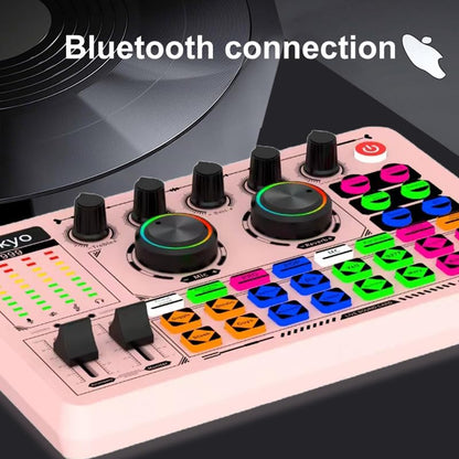F999 Pink Live Streaming Sound Card, Professional Audio Mixer, Voice Changer Soundboard with Audio Interface, Bluetooth, Noise Reduction, DJ Mixer Board for Live/Podcasting/Gaming - color: Pink