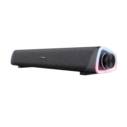 Trust Liro Soundbar PC Speaker, 12 W, Stereo Computer Boxes, Black | RGB LED Lighting, Jack 3.5 mm AUX, USB Operation Sound Bar for PC Laptop Desktop Tablet Smartphone TV - style: soundbar