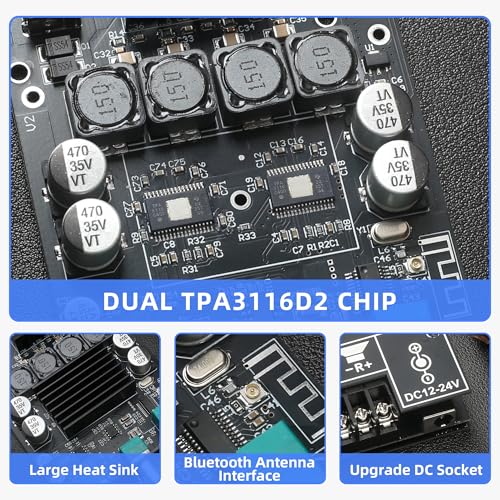 100W+100W Amplifier Board with Treble and Bass Control, DC 9-24V, BT and AUX Inputs, 2.0 Channel Stereo AMP Board for DIY Wireless Speakers, Password Free - color: Black